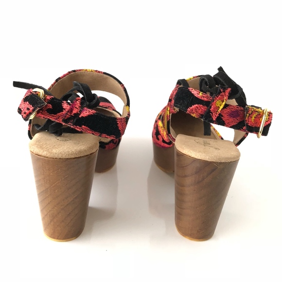 Free People Black Pink Yellow Velvet Clog Heels - Picture 5 of 8
